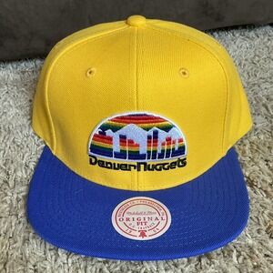 NEW Denver Nuggets Hat Cap Men's Snapback Mitchell & Ness Blue Yellow Retro Logo